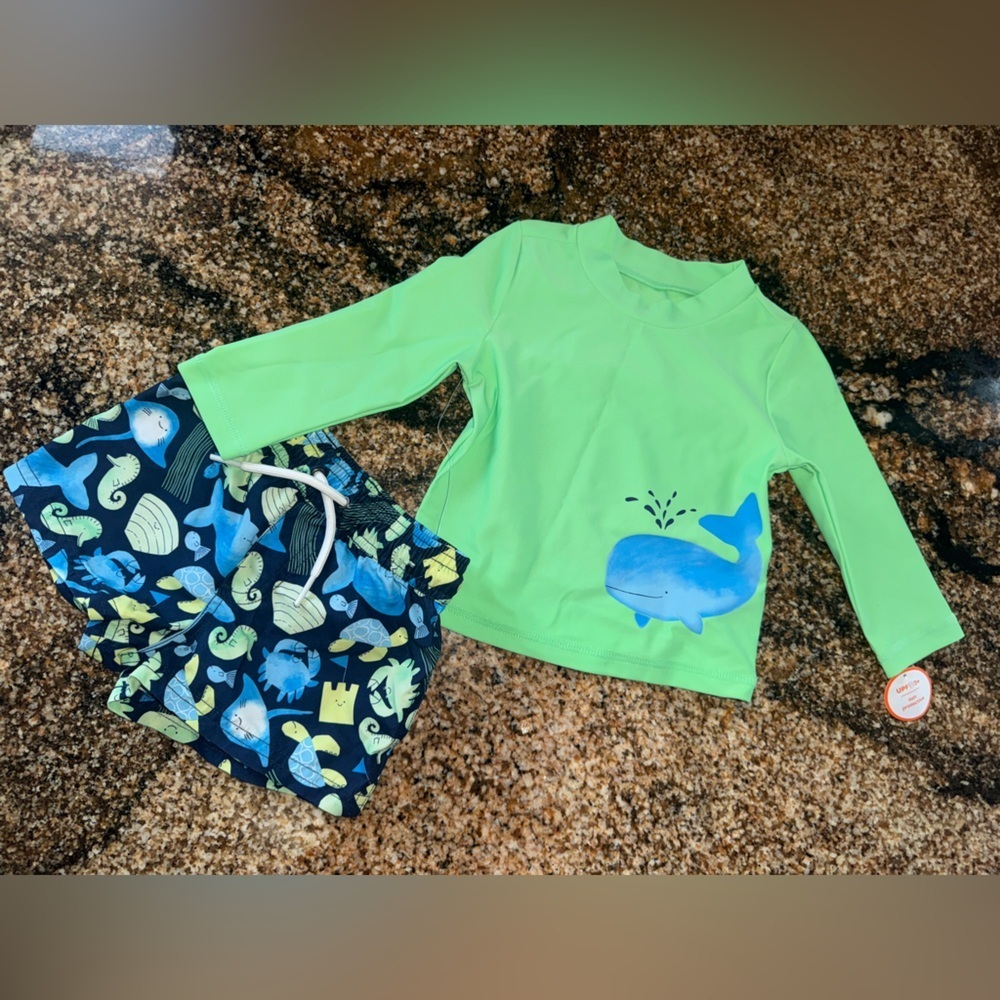 Carter's Green and Blue Whale Rashguard Set